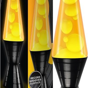Lava? Lamp - 14.5” Vinyl Record Grooved Base - The Original Motion Light - Yellow Wax and Orange Liquid - Item #2017